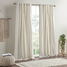 Ink+Ivy Imani 100% Cotton Single Panel Curtain Tufted Chenille Stripe, Ivory - £39.98 GBP