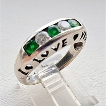 925 Sterling Silver Green And Colorless 2.5mm Gemstone I Love You Ring Size At - £37.99 GBP