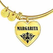Margarita v01-18k Gold Finished Heart Pendant Bangle Bracelet Personalized Name  - £39.50 GBP