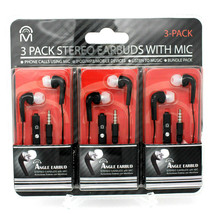 CJ Global Stereo Earbuds w Mic 3-Pk Angled Ear Inline Mic Remote 3.5mm Connector - £14.12 GBP