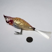 VTG Mercury Glass Clip-On 6.5&quot; Bird Parrot Macaw Ornament Fiberglass Spun Tail - £17.16 GBP