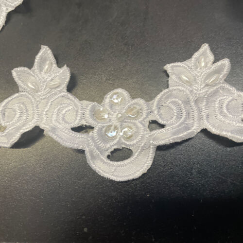 White Embroidered Bridal  DIY Trim Cupped Sequins satin Edge Lace Trim 2... - $1.99