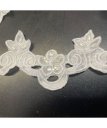 White Embroidered Bridal  DIY Trim Cupped Sequins satin Edge Lace Trim 2... - $37.09 MXN