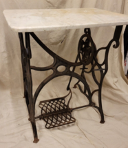 Vtg 1910&#39;s Early Treadle Sewing Machine Cast Iron Table Base Legs Marble Top - £256.69 GBP