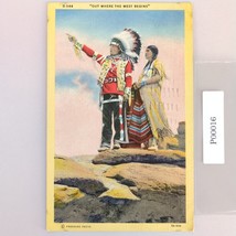 Vintage 1945 Linen Postcard Native American Indians Out West Begins Fras... - $16.93