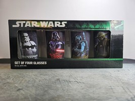 Vandor Star Wars 4 pc 16 oz Glass Set - Yoda Stormtrooper Vader Boba Fett - £27.82 GBP