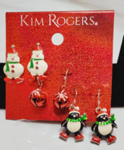 Kim Rogers Silver Tone French Wire Earrings Snowman Penguins Balls 3 Pair New - £8.57 GBP