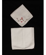 2 Hand Embroidered Handkerchiefs Vintage Linen With Lady and Gentleman D... - £5.22 GBP