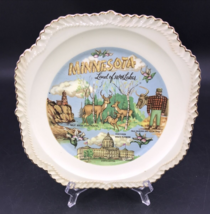 Minnesota Souvenir Plate w/ Gold Scalloped Edge Land of 10,000 Lakes Deer 8.5&quot; - £14.04 GBP