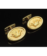 18K GOLD - Vintage Carved Royal Crown Satin Finish Cuff Links - GOT073 - $3,310.89 CAD