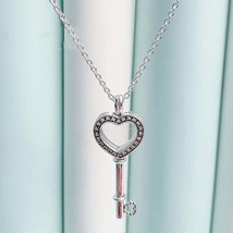 925 Sterling Silver Floating Locket Heart Key Pendant Necklace Sliding Class - £23.82 GBP+