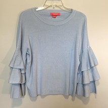 Catherine Malandrino Sweater Blue Long Sleeve Ruffle Crewneck Size Medium - £14.58 GBP