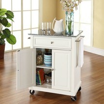 White Kitchen Cart with Granite Top and Locking Casters Wheels - $17,185.58 MXN