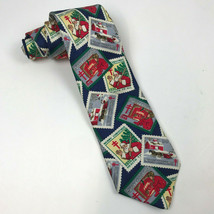 Vtg LANDS END Merry Christmas POSTAGE Stamp Neck Tie SILK Holiday USA Ma... - £9.10 GBP