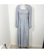 ASTR Floral Midi Dress Size Medium Side Slit in Dusty Blue, White &amp; Tan - $48.24
