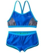 Girls Swimsuit Speedo Racerback Bikini 2 Pc Blue Gray Bathing Suit $44 N... - £16.35 GBP