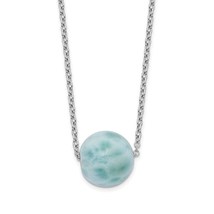 Sterling Silver 10mm Round Larimar Bead Necklace - £112.24 GBP
