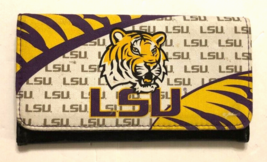 Vintage 90s LSU Tigers Team Logo SEC Tri-fold Leather Checkbook Cover NCAA - £4.69 GBP