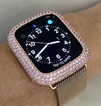 Series 4,5,6,SE Apple Watch Rose Gold Bezel Face Case Pink &amp;/or wrist band 44 mm - £94.79 GBP+