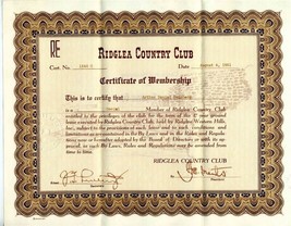 Ridglea Country Club Fort Worth Texas Certificate of Membership 1961 - £50.15 GBP