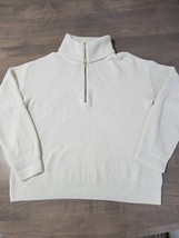 Talbots ivory cream knit turtle neck Sweater Large 1/4 gold zip merino wool - $20.00