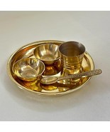 Brass Mini Prasad Thali Set 5 Items- Thali 2 Katori Glass Spoon for Balg... - €30,39 EUR