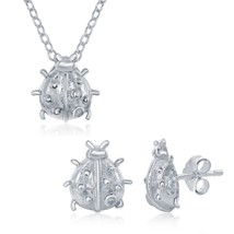 Sterling Silver Small Lady Bug Necklace &amp; Earrings Set - £44.58 GBP