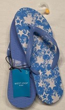 West Loop Flip Flop Blue White Stars Size Large 4/5 Thong Sandal Kids - $4.99