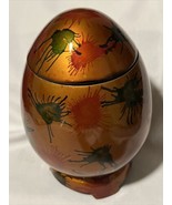 Black Enamel Splatter Art Deco Egg Vase Removable Lid Orange Bronze Gree... - £31.15 GBP