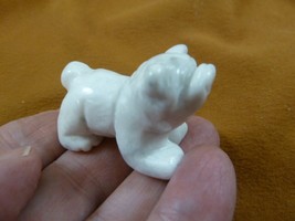 (Y-DOG-EB-566) White BULLDOG bull dog gemstone carving FIGURINE stone lo... - $14.01
