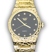 Men&#39;s 43mm Nugget Techno Pave Hip Hop Iced Bling CZ Gold Plated Metal Band Watch - £21.65 GBP