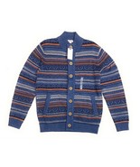 New ROWM Men&#39;s Long Sleeve Mock Neck Tribal Knit Cardigan Blue Variety S... - $74.39 CAD