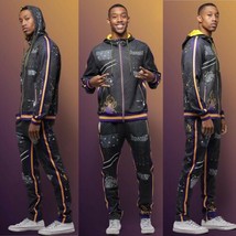 Men’s Fashion Black Purple Yellow Tracksuit - £77.11 GBP