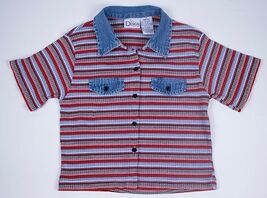 IN DESIGN GIRLS SIZE MEDIUM 8-10 TOP COLLARED SHIRT RED BLUE STRIPED STR... - $7.91