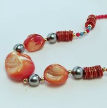 Shell Necklace Orange Shells and Abalone Beads Fashion Jewelry 17" Vintage image 3