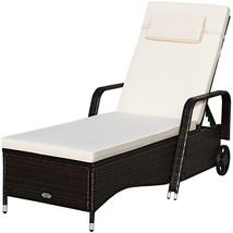 Patio Rattan Lounge Chair Chaise Adjustable Recliner Cushioned Sofa Garden - £226.20 GBP
