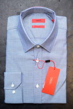 Hugo Boss Men&#39;s Elisha Extra Slim Fit Easy Iron Blue Cotton Dress Shirt 39 15.5 - £71.03 GBP
