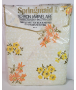 Springmaid No-Iron Marvelair Twin Flat Sheet Yellow Orange Floral Flower... - £19.31 GBP
