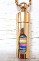 W Gold Stainless Steel Gay Pride Rainbow Colored Sand Locket Necklace - £7.59 GBP