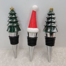 LOT OF 3 Metal Christmas Tree Santa Clause Hat Wine Bottle Stoppers - Holidays - £8.06 GBP