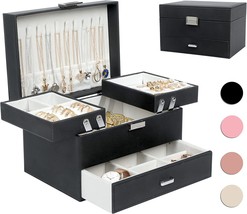 Dajasan Jewelry Box for Women 3 Layers Large Jewelry Organizer with velvet - £34.23 GBP