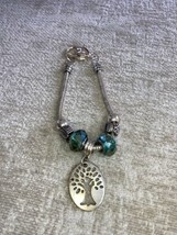 Green Beaded Tree of Life and Owl Bali-Style Charm Bracelet in Silvertone - $8.99