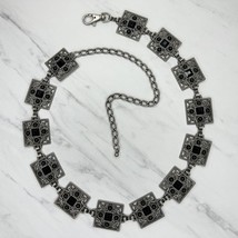Black Rhinestone Studded Square Silver Tone Metal Chain Link Belt OS One Size - £23.29 GBP