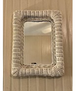 Vintage Mid Century 60s 70s White Wicker Rattan Wall Hanging Mirror 12&quot; ... - £21.82 GBP