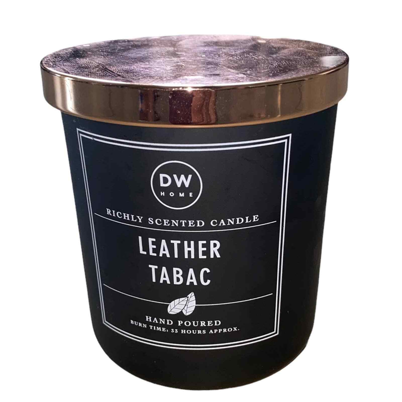 Primary image for DW Home Richly Scented Candle Leather Tabac Hand Poured 9.3 oz burn time 24 hour