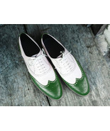 Oxford Leather Shoes Two Tone Green White Premium Quality Wing Tip Brogu... - £107.50 GBP