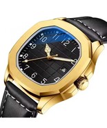Luxury Gold color Presidential watch black face stainless steel Black Le... - $34.19 CAD