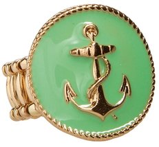 Nautical Mint Circular Anchor Charm Goldtone Stretch Ring (Mint Anchor) - £7.08 GBP