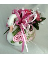 Lovely Handmade Pink Rose Floral Arrangement Centerpiece w/ Painted Cera... - $29.30