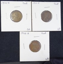 LOT Set OF 3 1910 1911 1912 S SAN FRANCISCO Mint LINCOLN WHEAT CENTS PENNY - £54.20 GBP